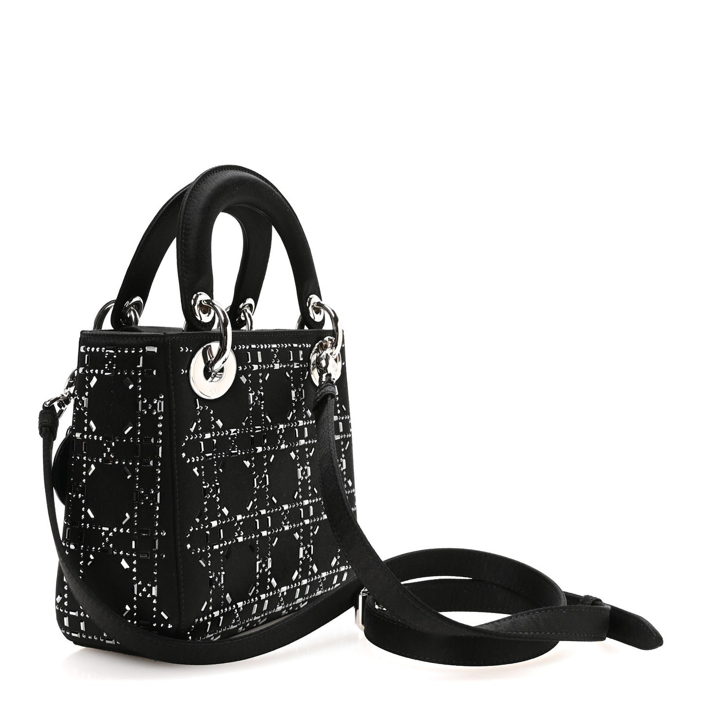 Satin Crystal Cannage Mini Lady Dior Black