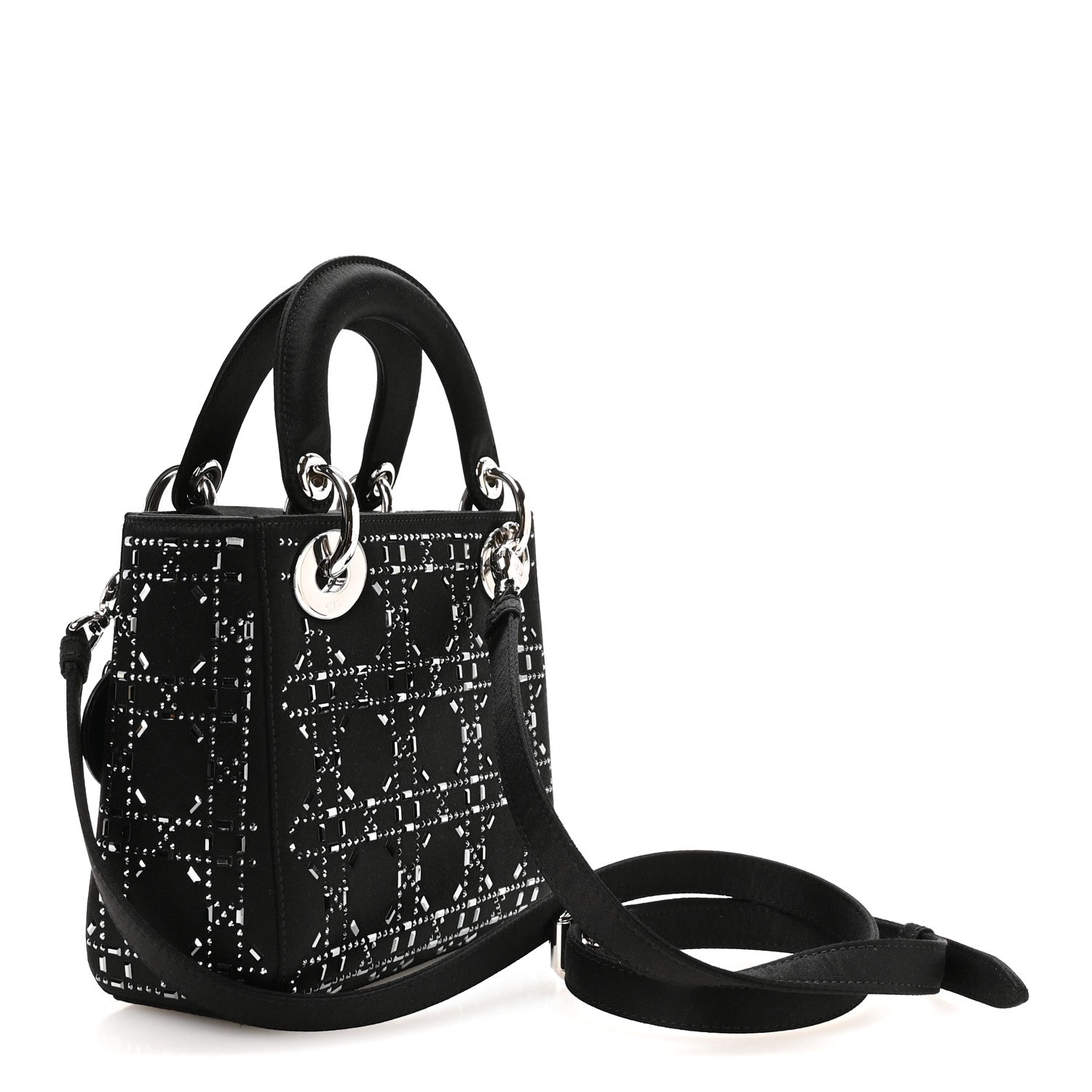 Christian Dior Satin Crystal Cannage Mini Lady Dior Black 3 of 11