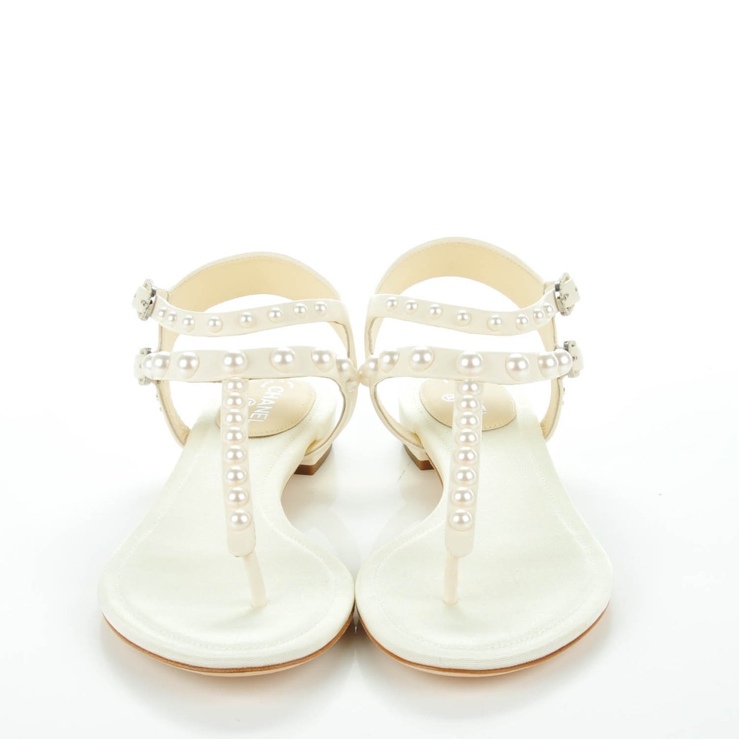 Lambskin Pearl Thong Sandals 38.5 White