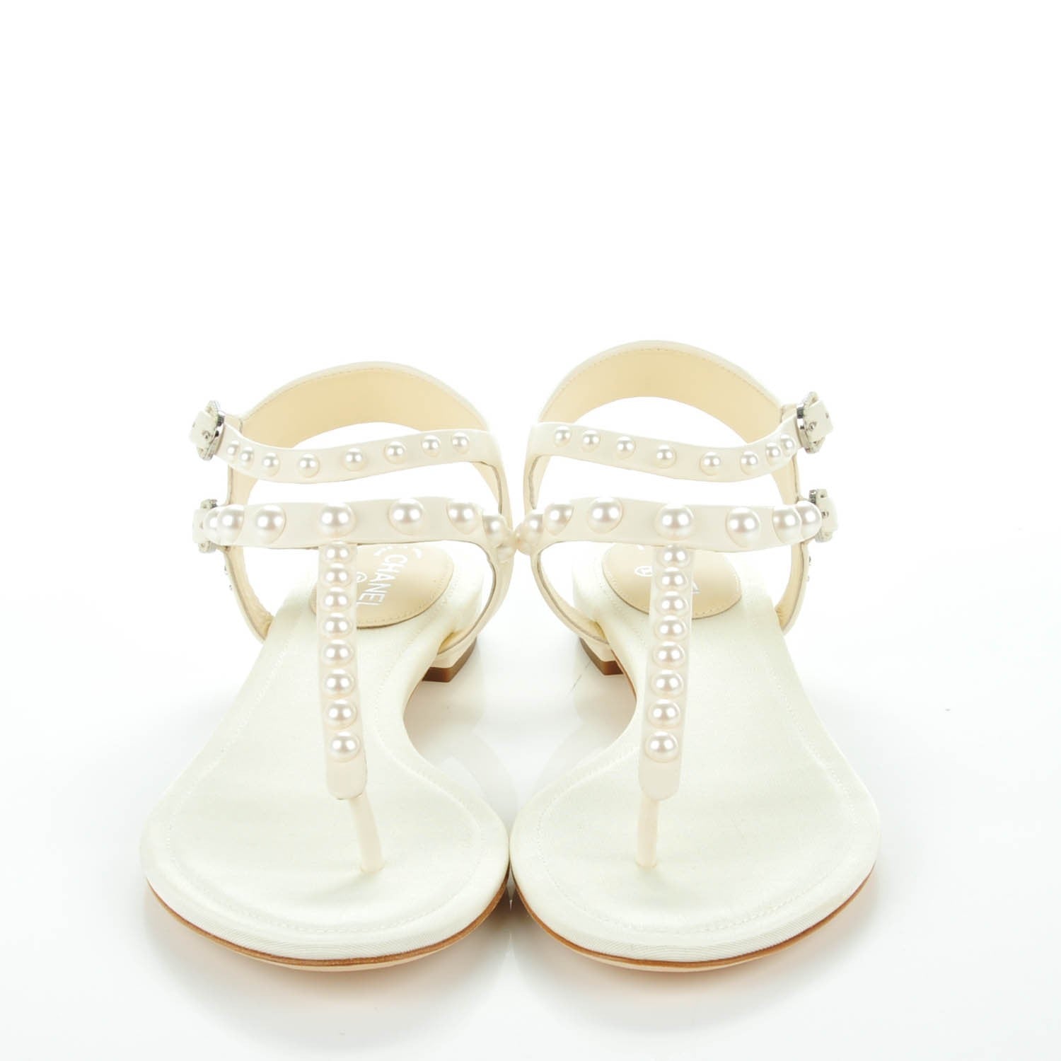 Chanel Lambskin Pearl Thong Sandals 38.5 White 2 of 8