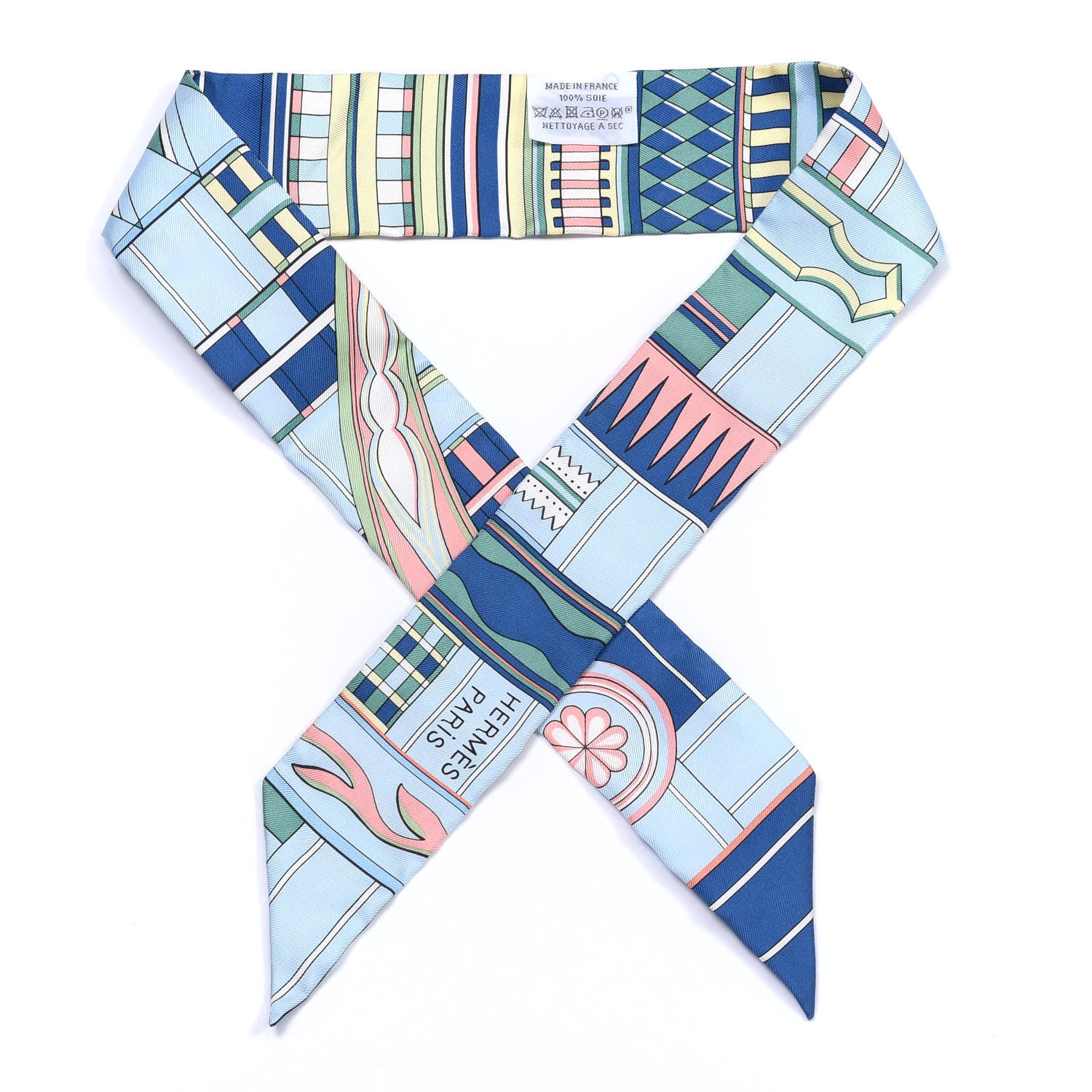 Hermes Silk Voltes Et Pirouettes Twilly Bleu Ciel Vert Jaune 1 of 4