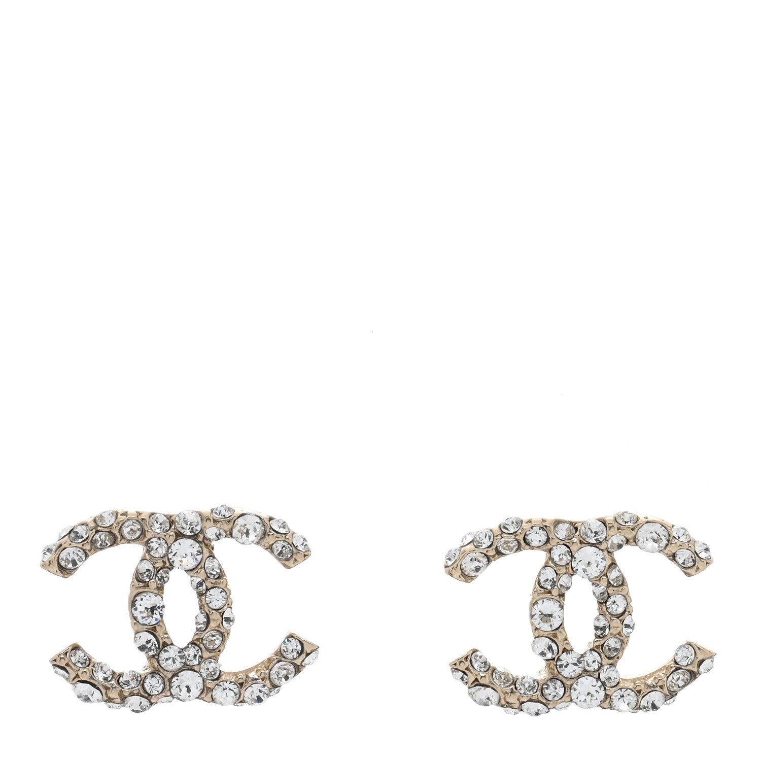 Chanel Crystal Studded CC Earrings Gold 1 of 4