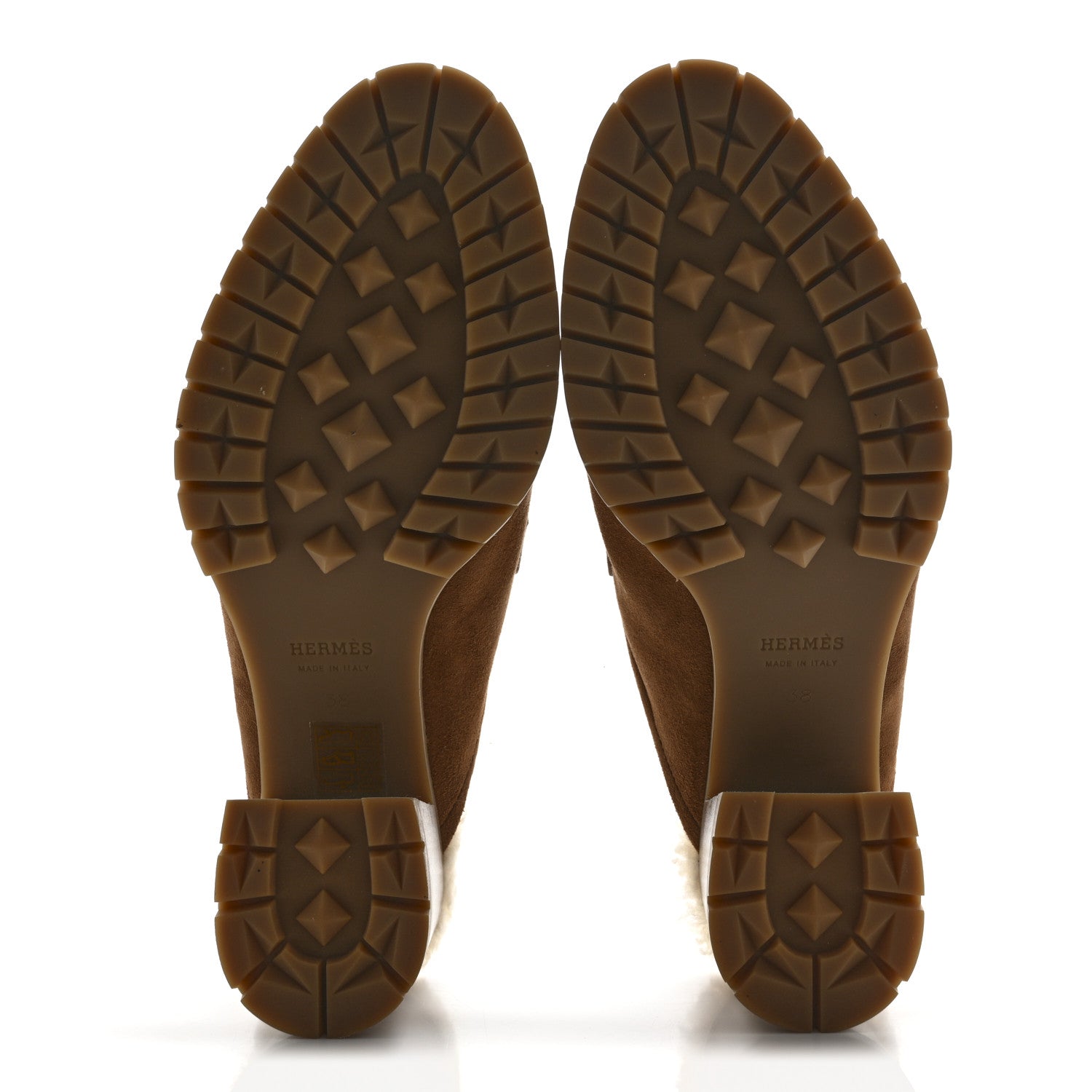 Hermes Suede Goatskin Woolskin Flore 60 Mules 38 Brun Amourette Ecru 6 of 9