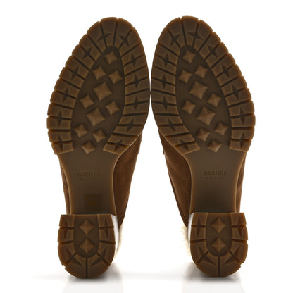 Hermes Suede Goatskin Woolskin Flore 60 Mules 38 Brun Amourette Ecru 6 of 9