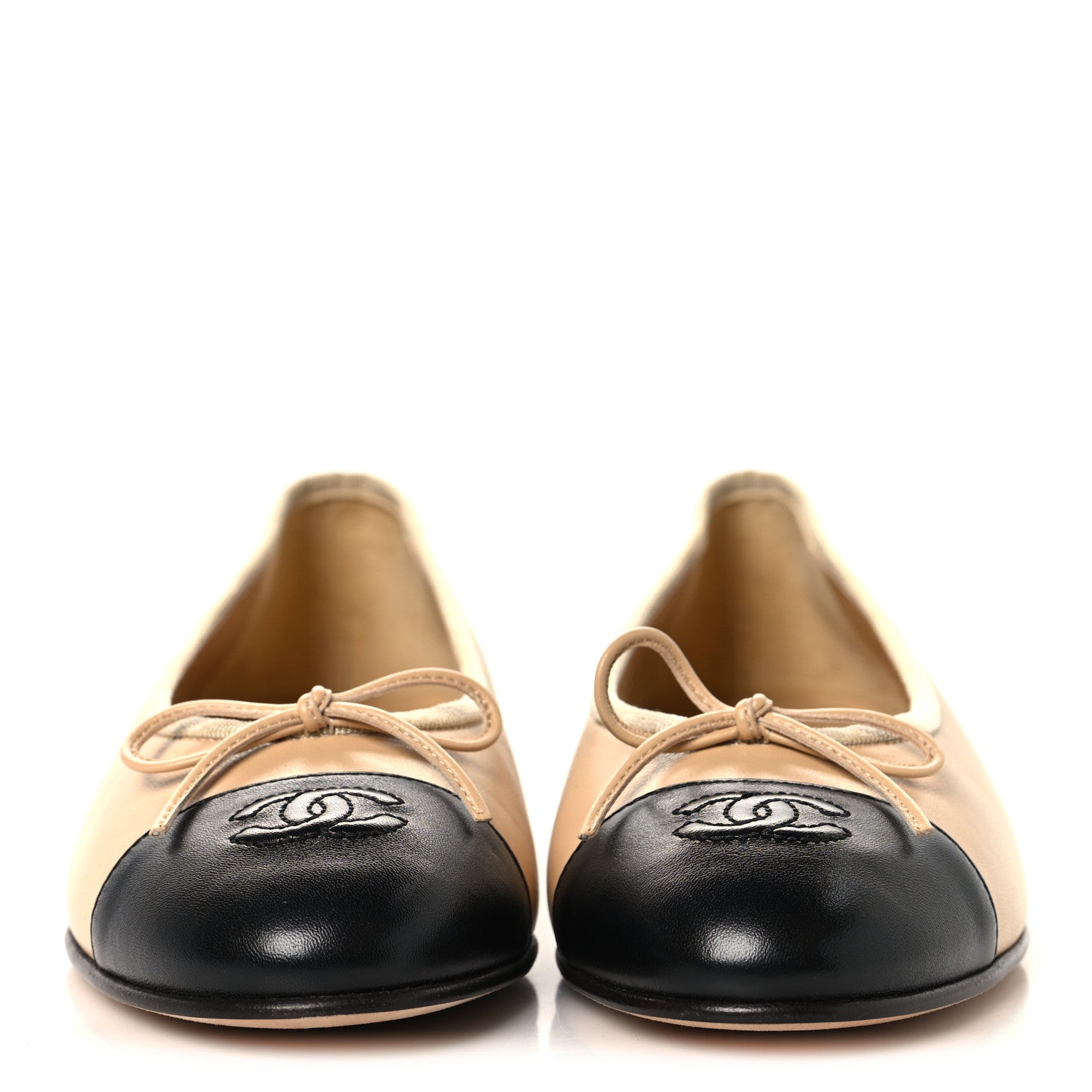 Chanel Lambskin Cap Toe CC Ballerina Flats 37 Beige Black 3 of 10