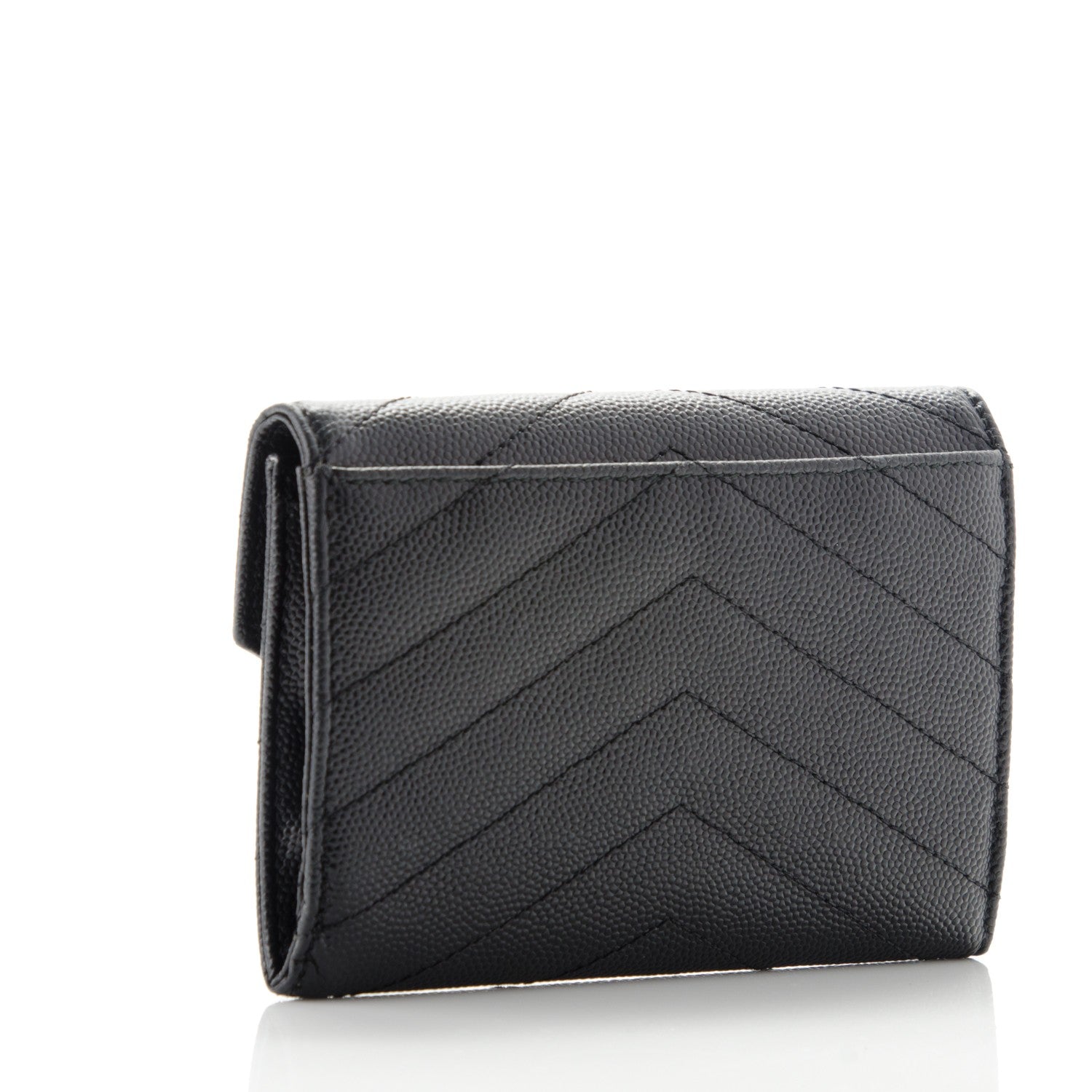 Saint Laurent Grain De Poudre Matelasse Chevron Small Monogram Envelope Wallet Black 3 of 7