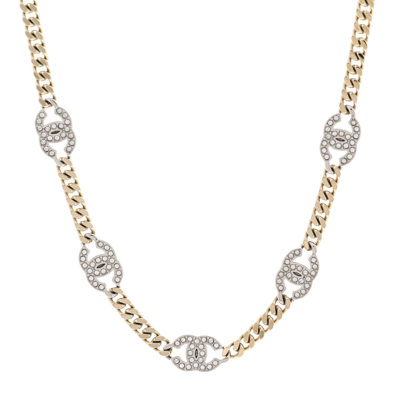 Chanel Crystal Chain CC Link Choker Gold Silver 1 of 6
