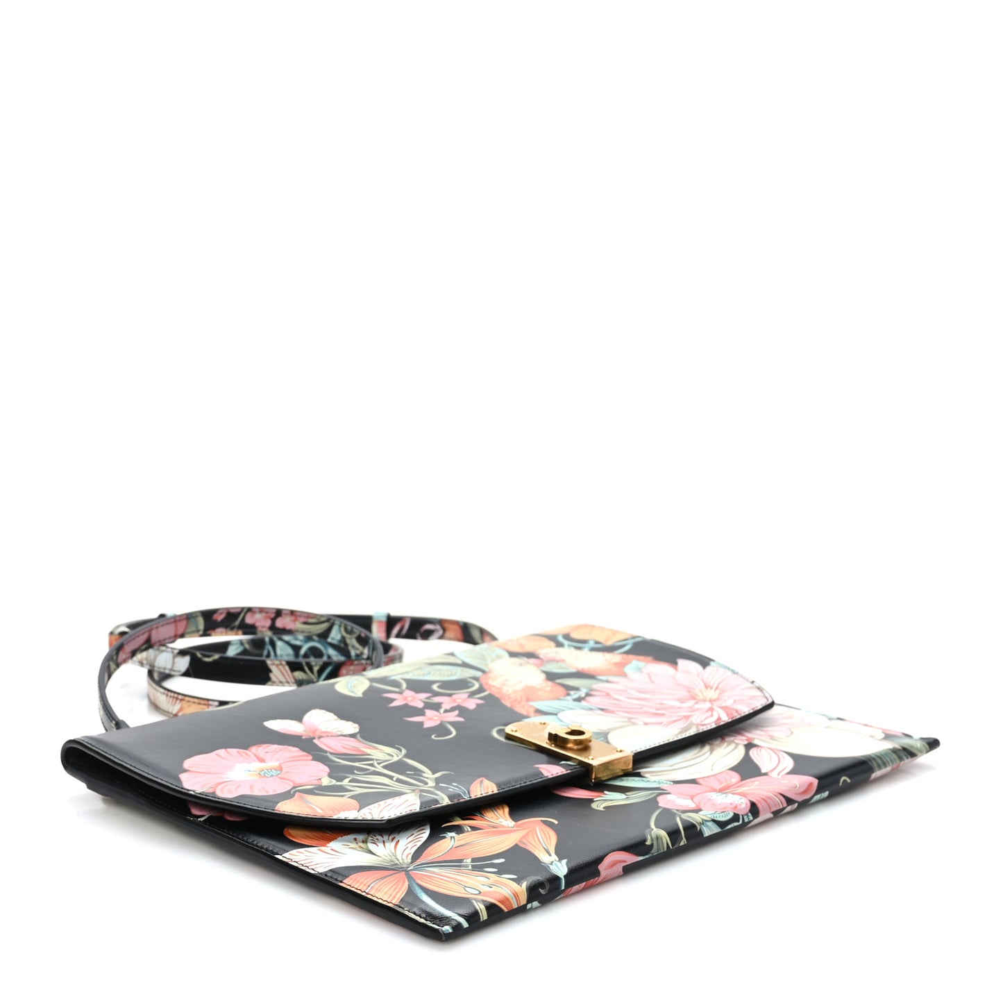 Calfskin Floral Print Clutch Black Multicolor