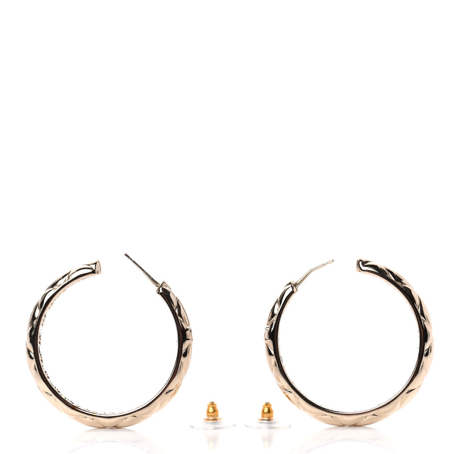 Chanel Metal Quilted CC Hoop Earrings Gold 3 of 4
