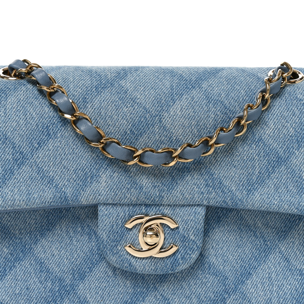 Chanel Printed Denim Quilted Small Double Flap Light Blue 8 of 11