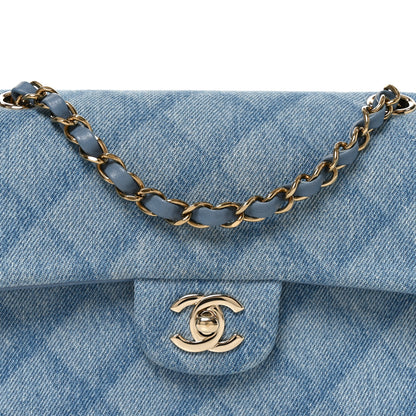 Chanel Printed Denim Quilted Small Double Flap Light Blue 8 of 11