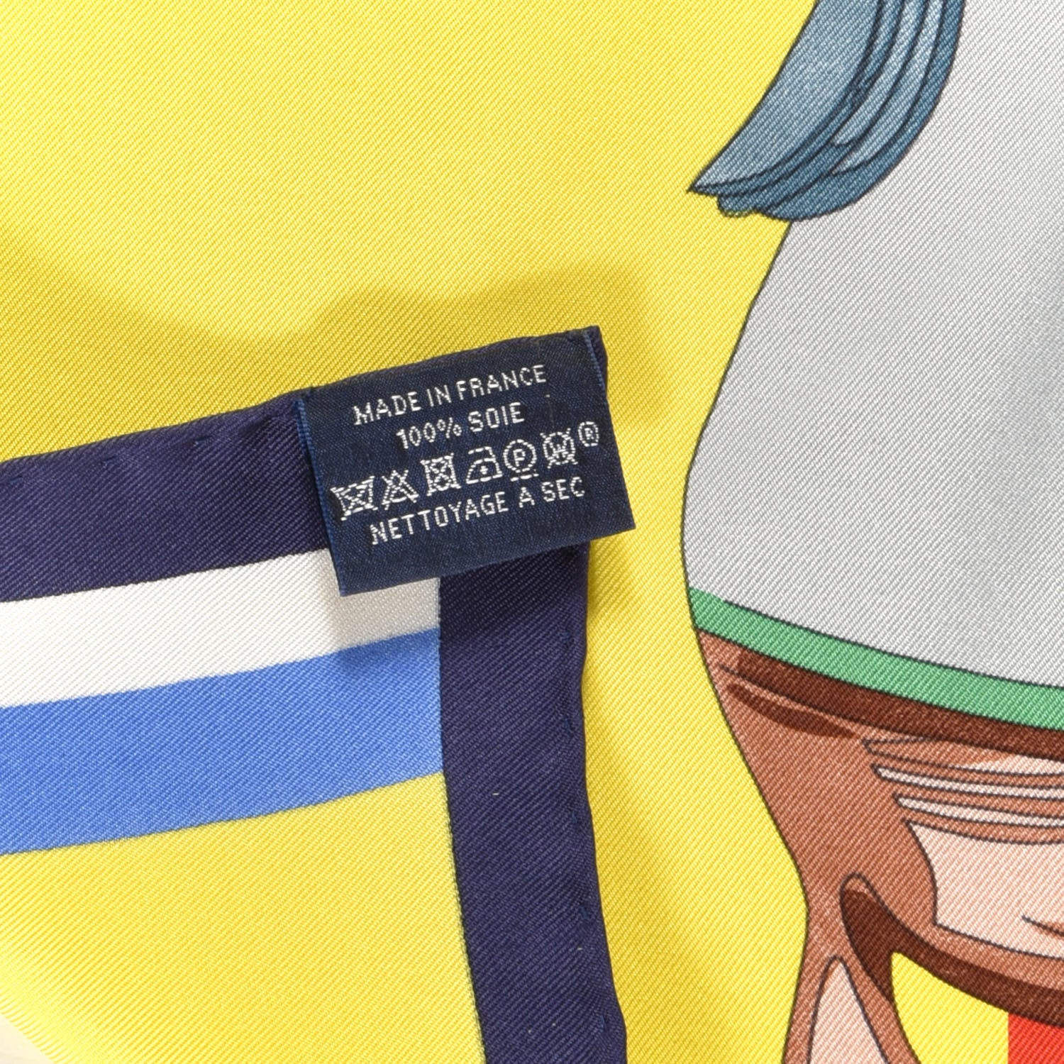 Hermes Silk Cheval A La Couverture Pocket Square Scarf Jaune Vif Marine 5 of 5