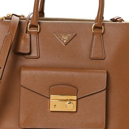 Prada Saffiano Lux Galleria Front Pocket Tote Caramel 7 of 9
