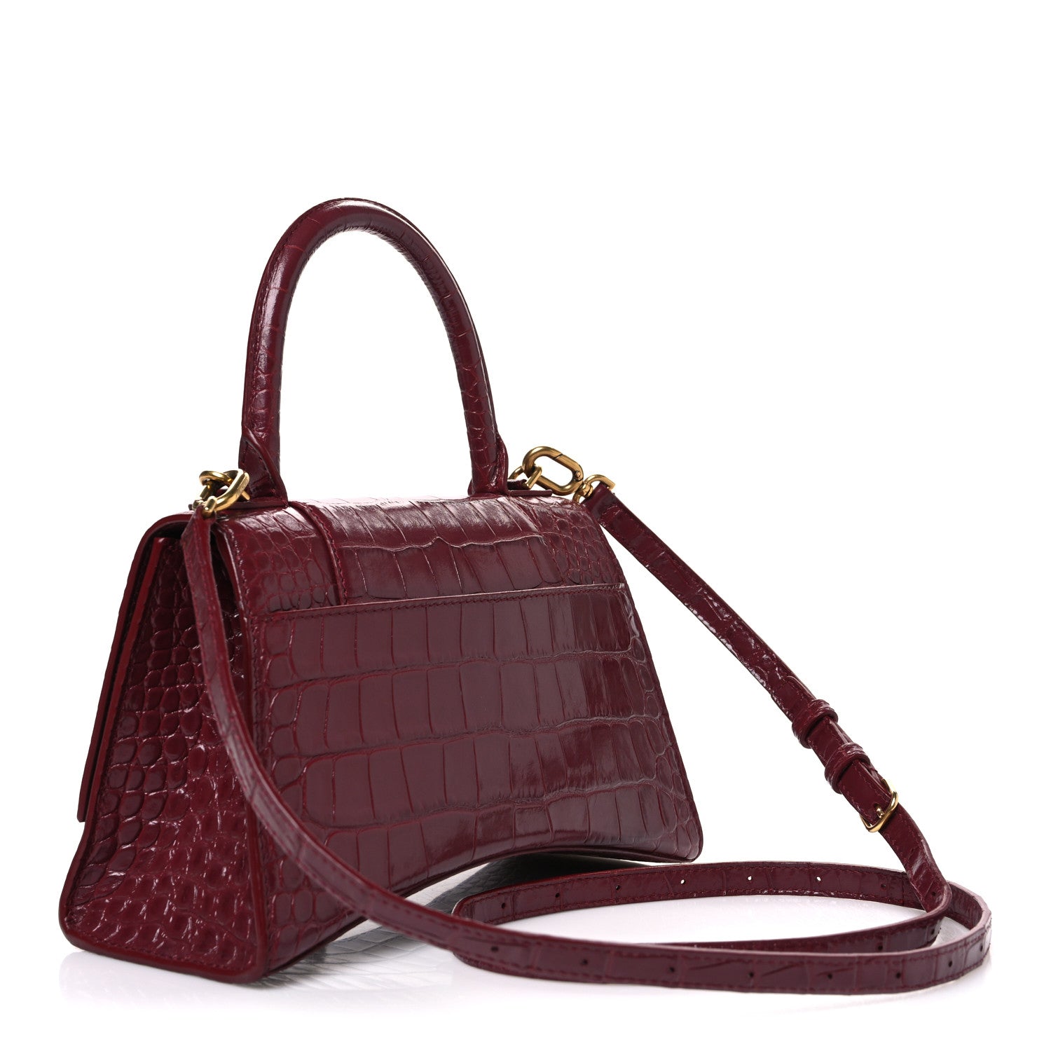 Balenciaga Shiny Calfskin Crocodile Embossed Small Hourglass Top Handle Bag Dark Red 3 of 11