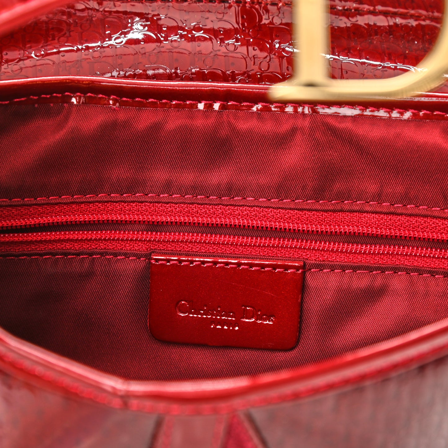 Patent Diorissimo Double Saddle Bag Dark Red