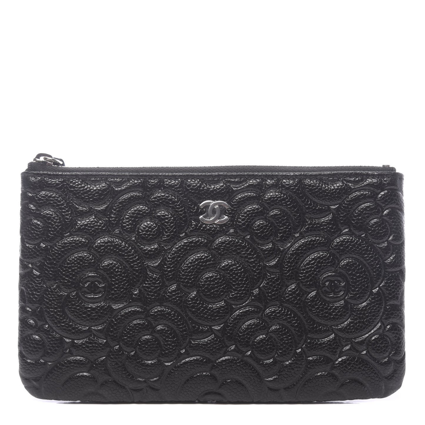 Caviar Camellia Embossed Cosmetic Pouch Black