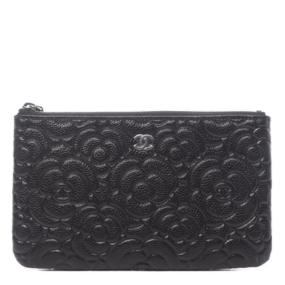 Chanel Caviar Camellia Embossed Cosmetic Pouch Black 1 of 8