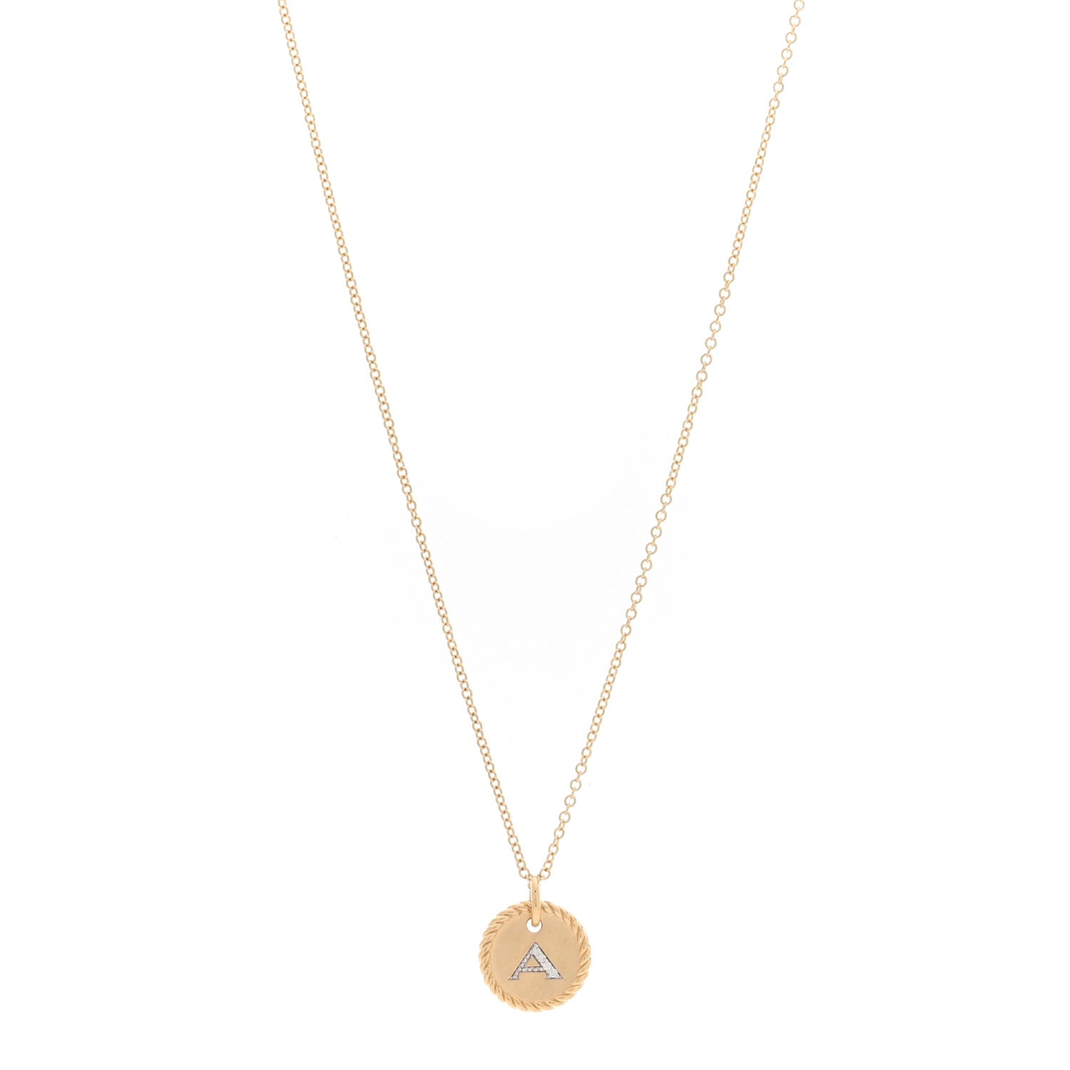 David Yurman 18K Yellow Gold Diamond Initial A Charm Necklace 1 of 5