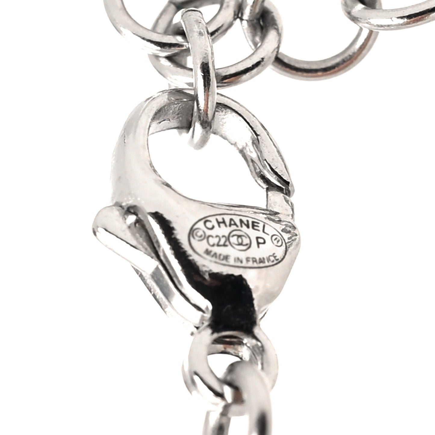 Crystal Pearl CC Long Necklace Silver