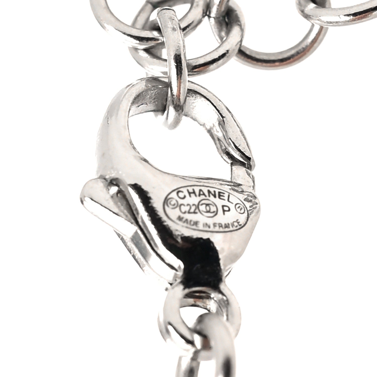 Chanel Crystal Pearl CC Long Necklace Silver 5 of 5