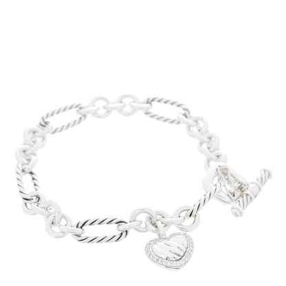 David Yurman Sterling Silver Diamond Cable Heart Charm Bracelet 1 of 5