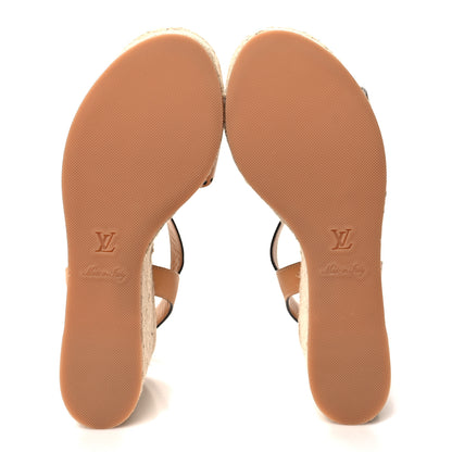 Louis Vuitton Calfskin Monogram Espadrille Wedge Sandals 38.5 Brown 5 of 9