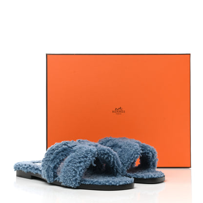 Hermes Woolskin Oran Sandals 37 Bleu 8 of 8