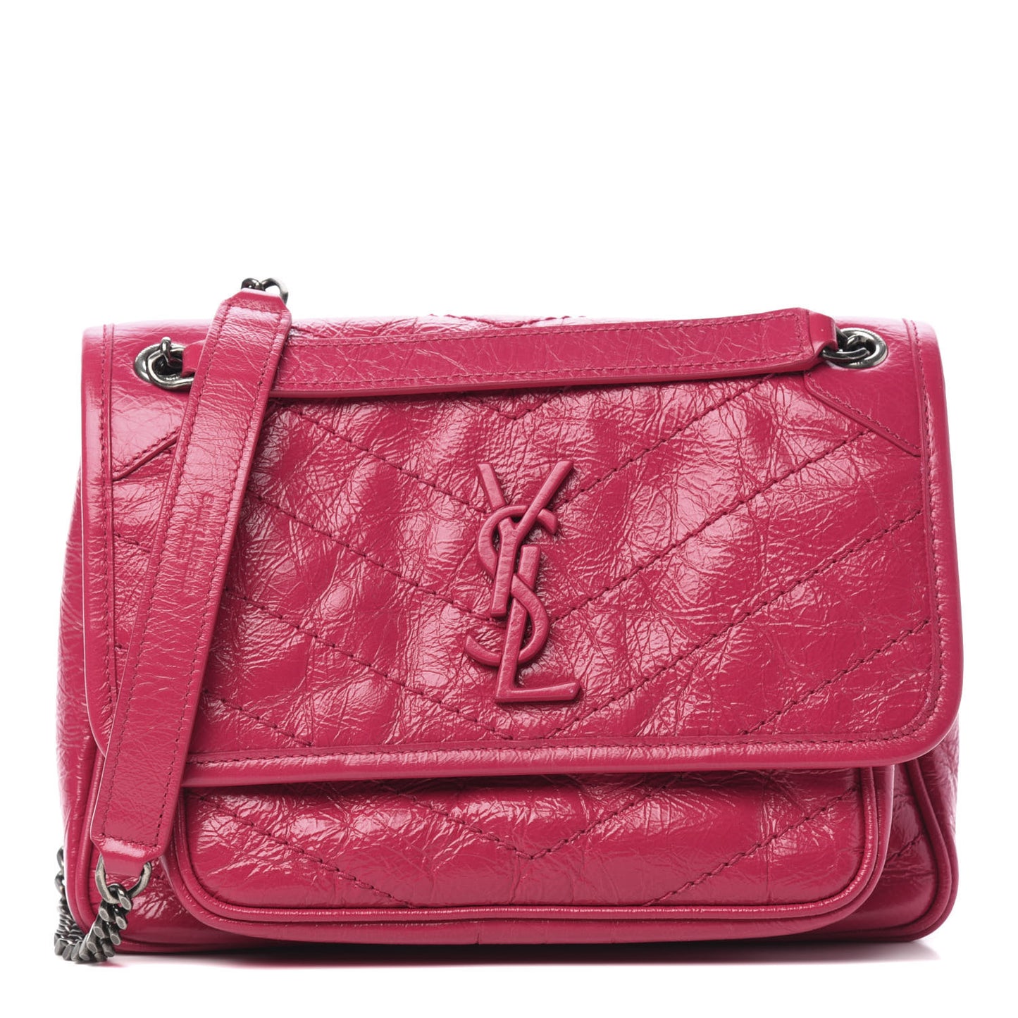 Crinkled Calfskin Matelasse Monogram Baby Niki Chain Satchel Freesia