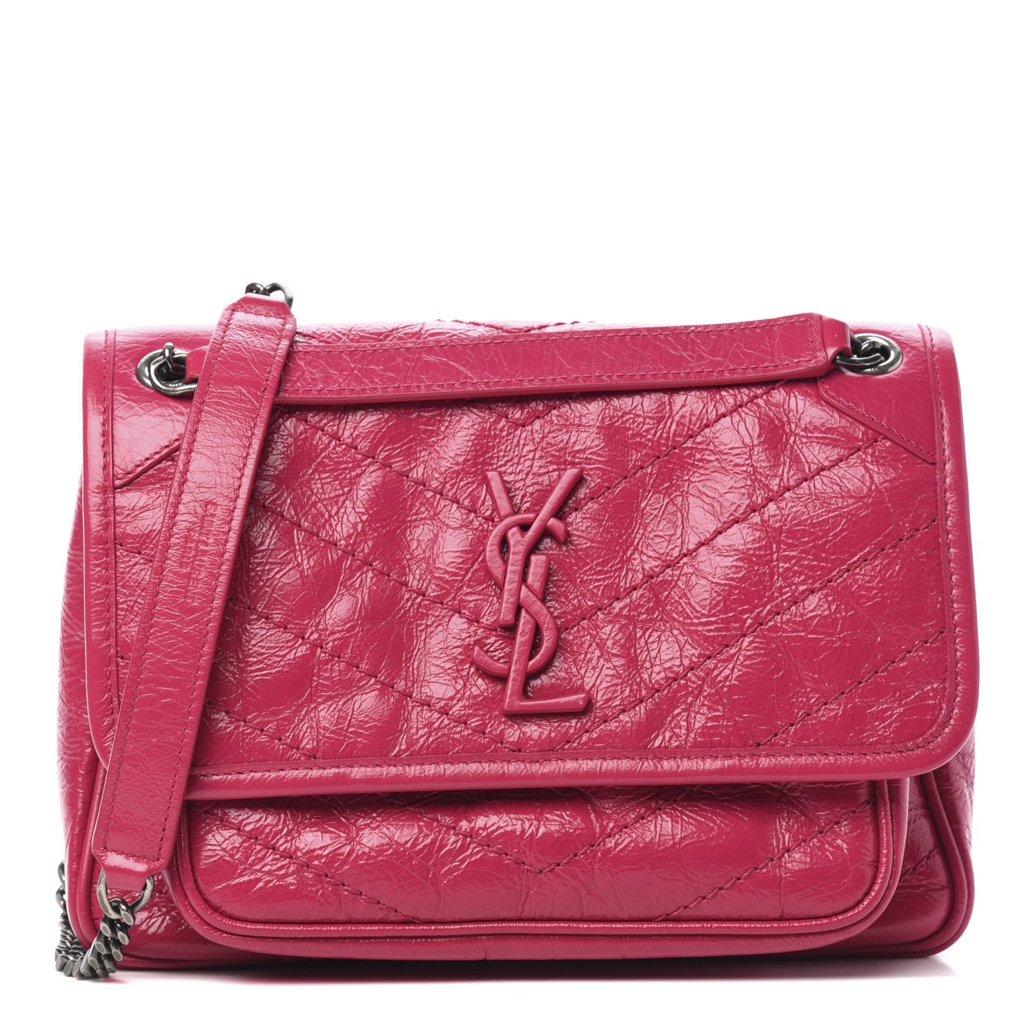Saint Laurent Crinkled Calfskin Matelasse Monogram Baby Niki Chain Satchel Freesia 1 of 11
