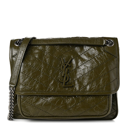 Saint Laurent Crinkled Lambskin Matelasse Monogram Medium Niki Chain Satchel Military Olive 1 of 10