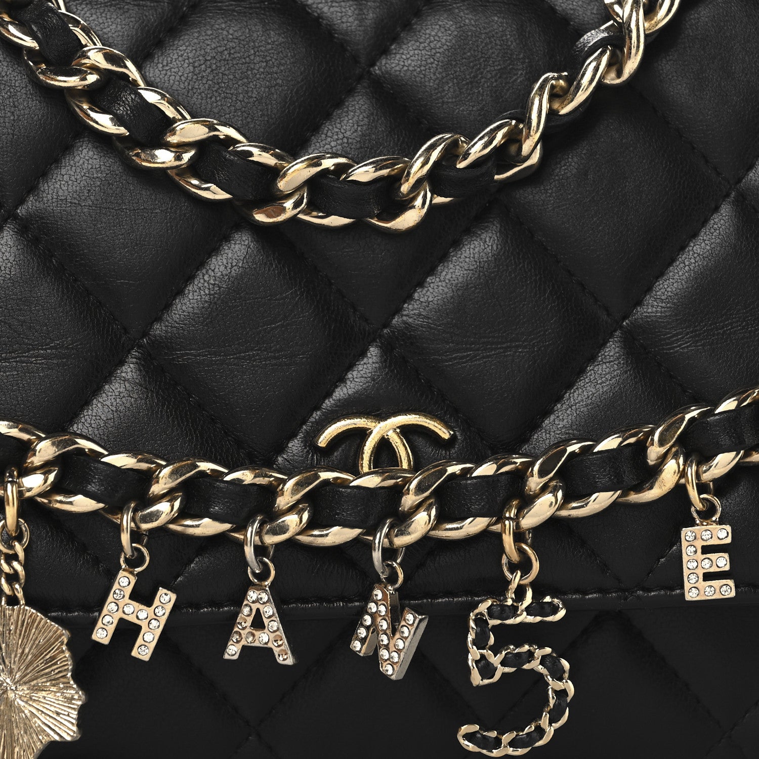 Chanel Lambskin Quilted Coco Charms Wallet On Chain Black 9 of 13
