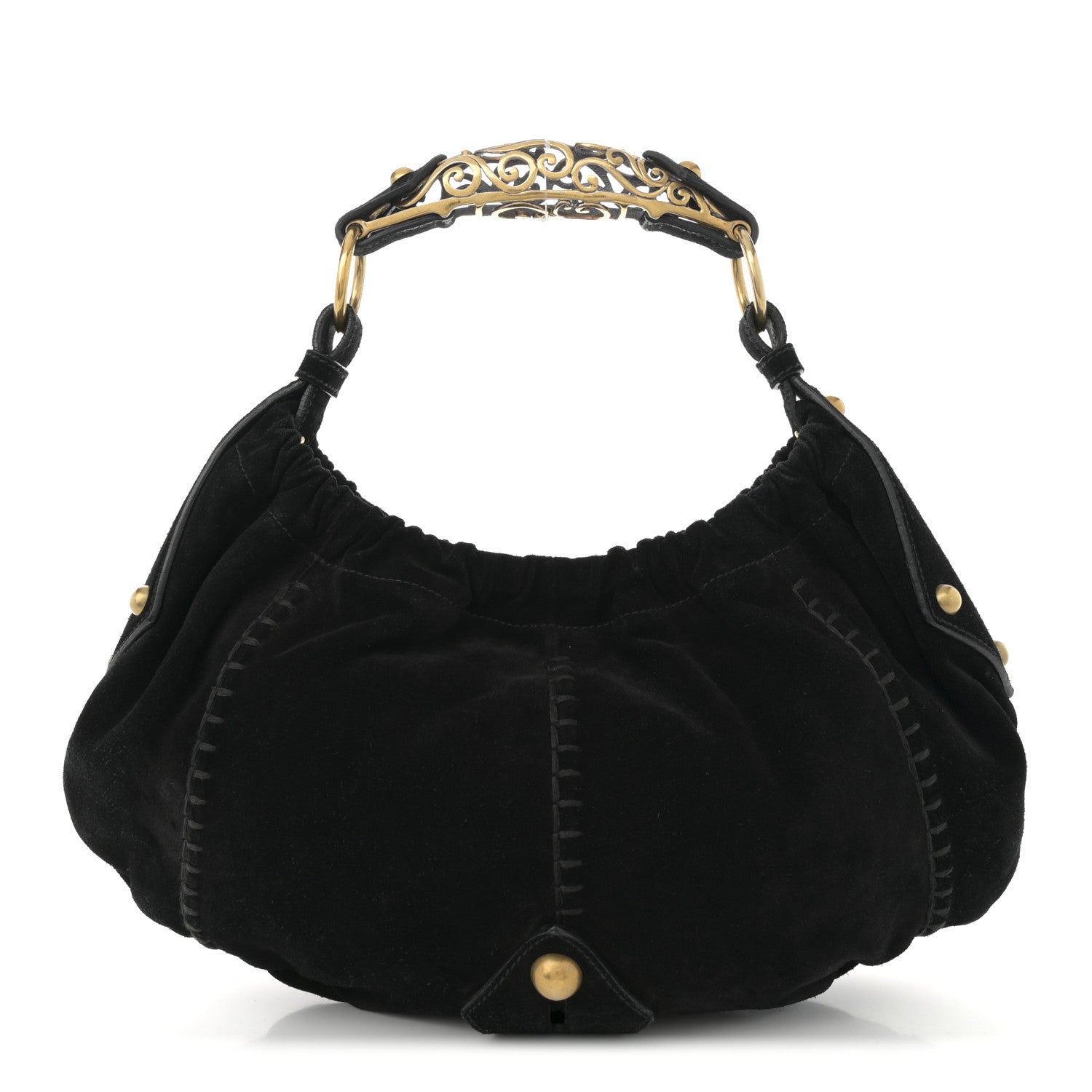 Saint Laurent Suede Horn Stitched Mombasa Hobo Black 1 of 14