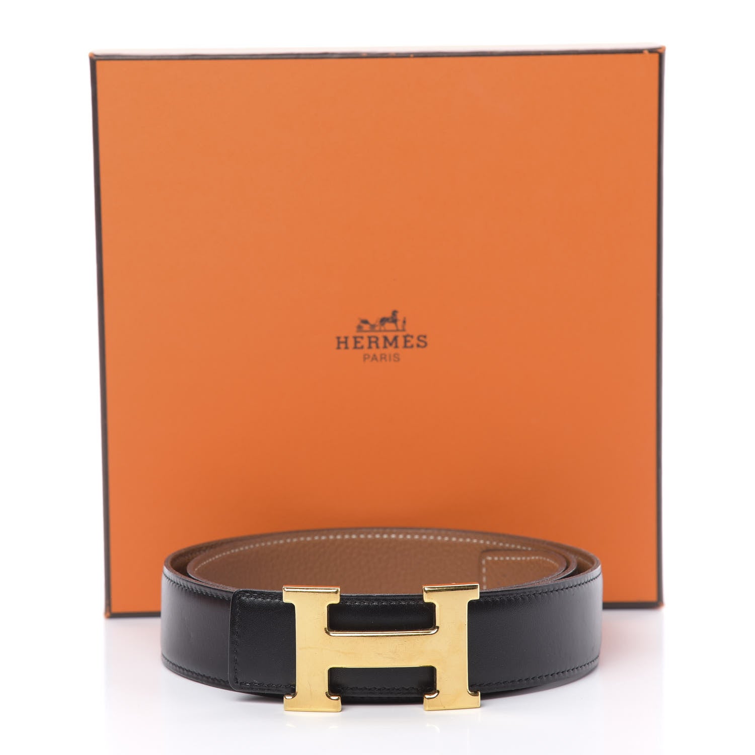 Hermes Box Togo 32mm H Belt 90 Black Gold 7 of 7