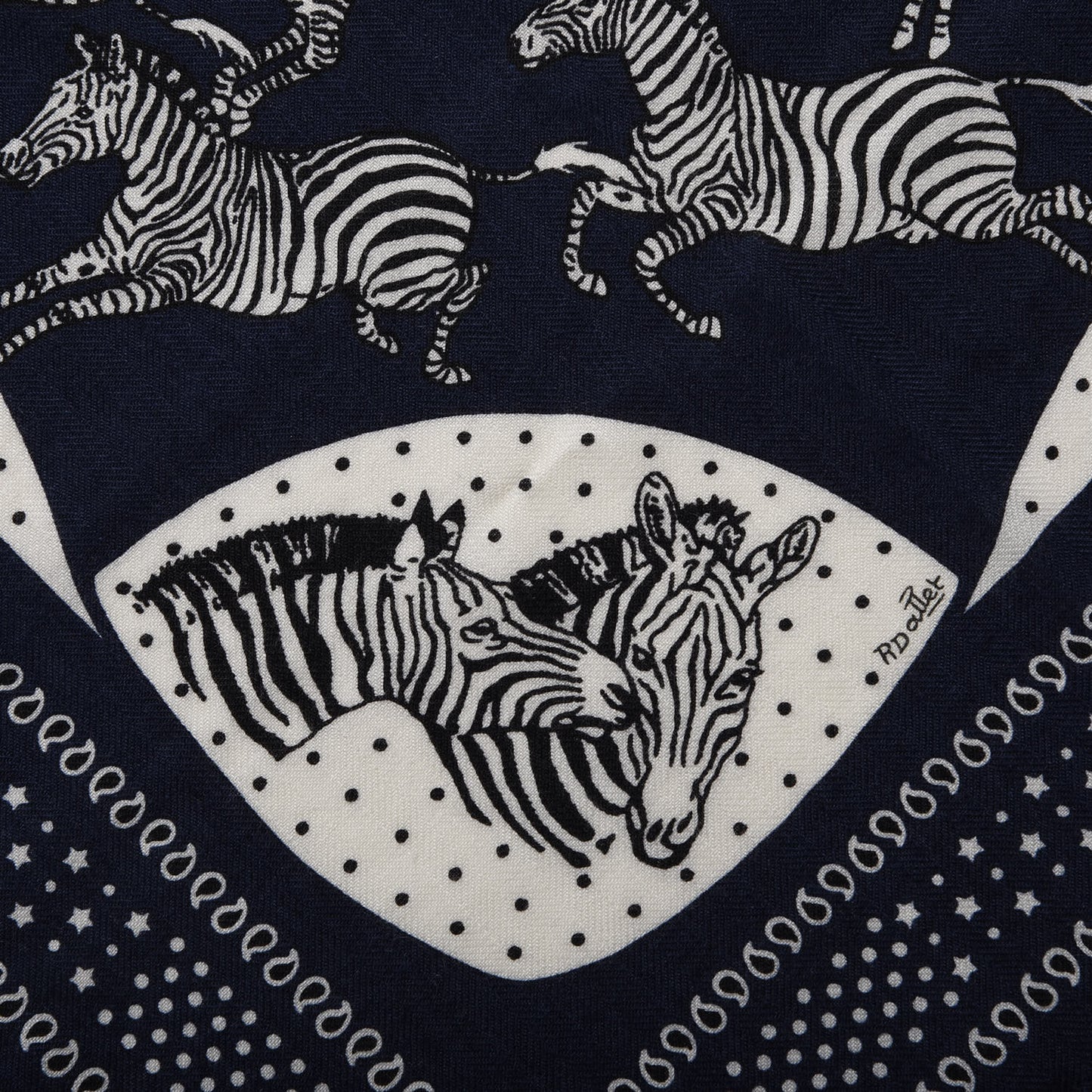 Cashmere Silk Les Zebras Bandana Scarf 55 Marine Black White