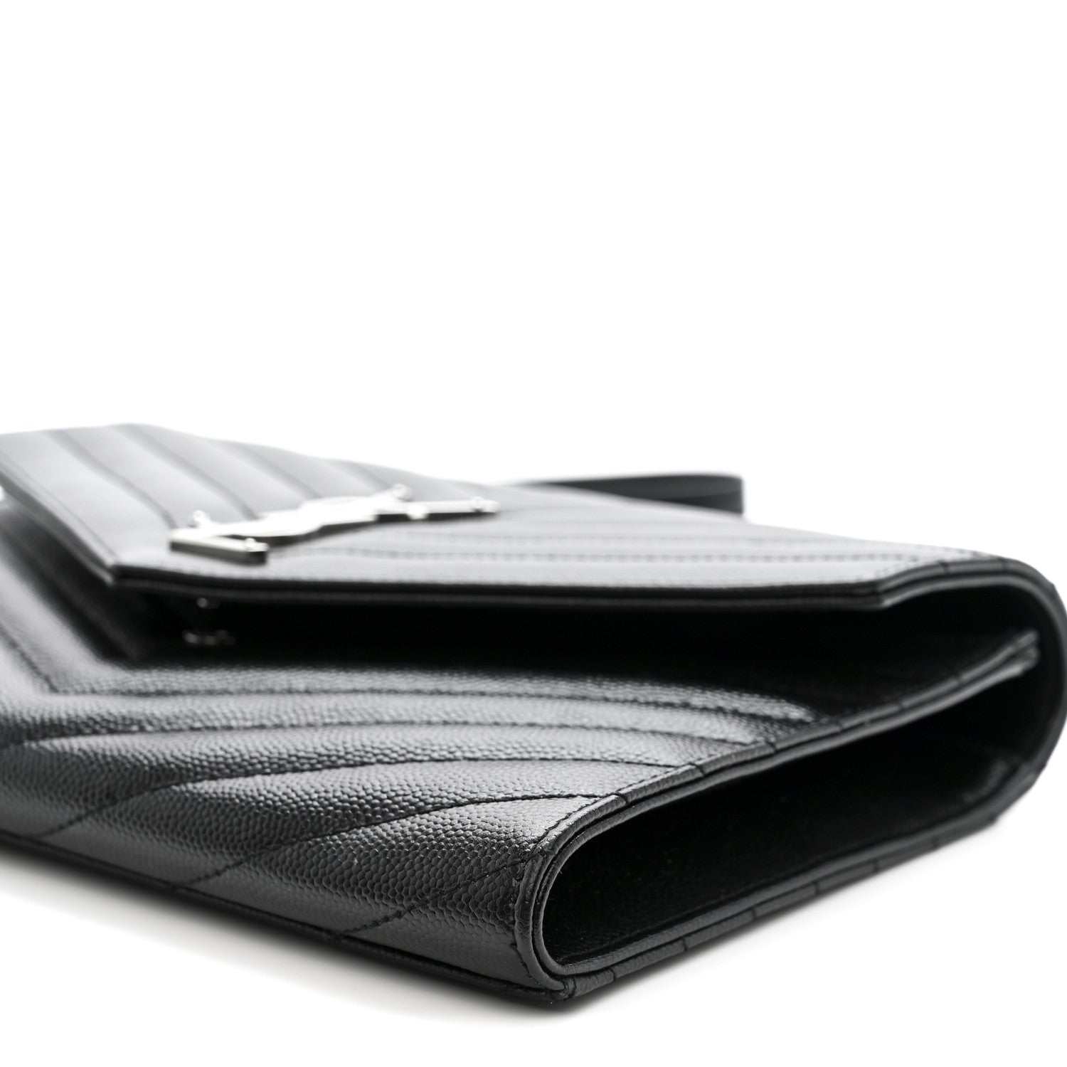 Saint Laurent Grain De Poudre Matelasse Chevron Monogram Envelope Clutch Black 10 of 10