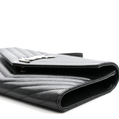 Saint Laurent Grain De Poudre Matelasse Chevron Monogram Envelope Clutch Black 10 of 10