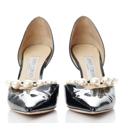 Jimmy Choo Patent Pearl Embellished Aurelie 85 Pumps 38 Black 2 of 7
