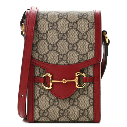 Gucci GG Supreme Monogram Azalea Calfskin Horsebit 1955 Crossbody Bag Beige Ebony New Cherry Red 1 of 10
