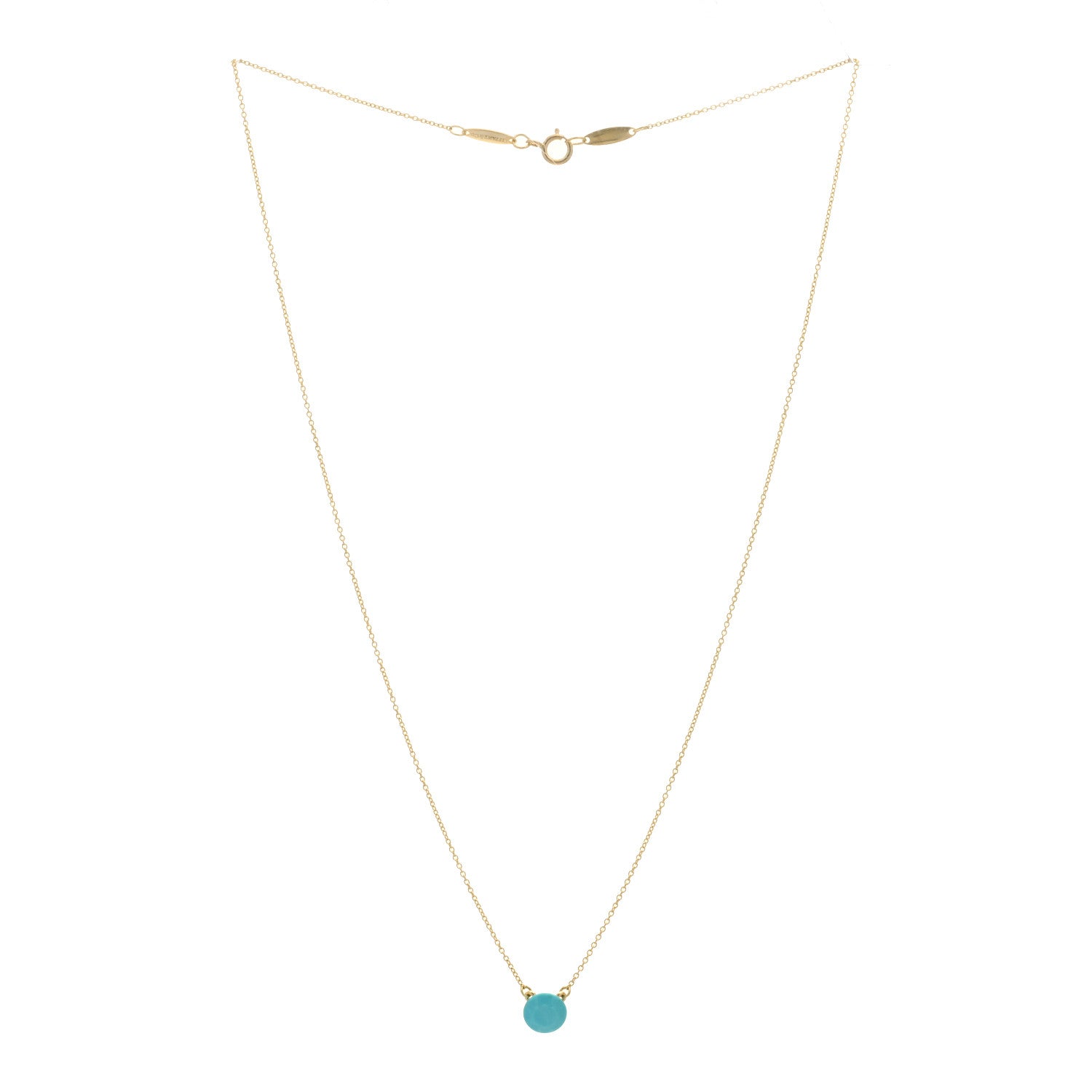Tiffany 18K Yellow Gold Turquoise Elsa Peretti 1 Carat Pendant Necklace 2 of 3