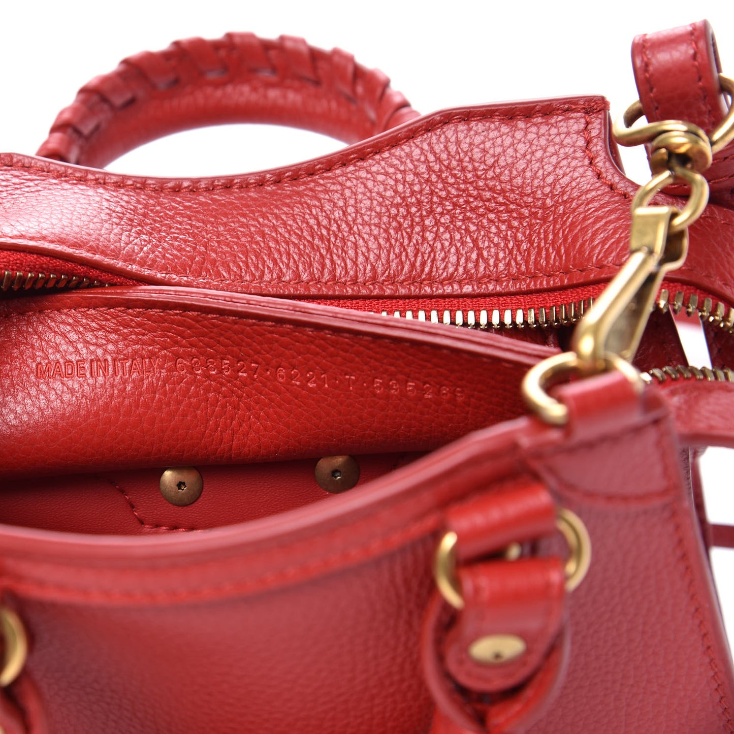 Grained Calfskin Neo Classic Gold Hardware Nano City Crossbody Medium Red