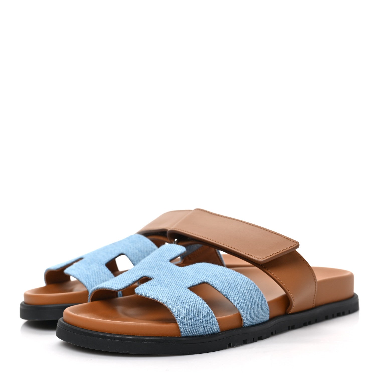 Hermes Denim Calfskin Womens Chypre Sandals 36 Bleu Clair Naturel 3 of 8