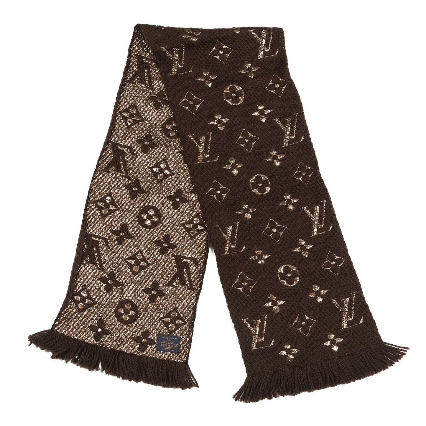 Wool Silk Logomania Shine Scarf Marron