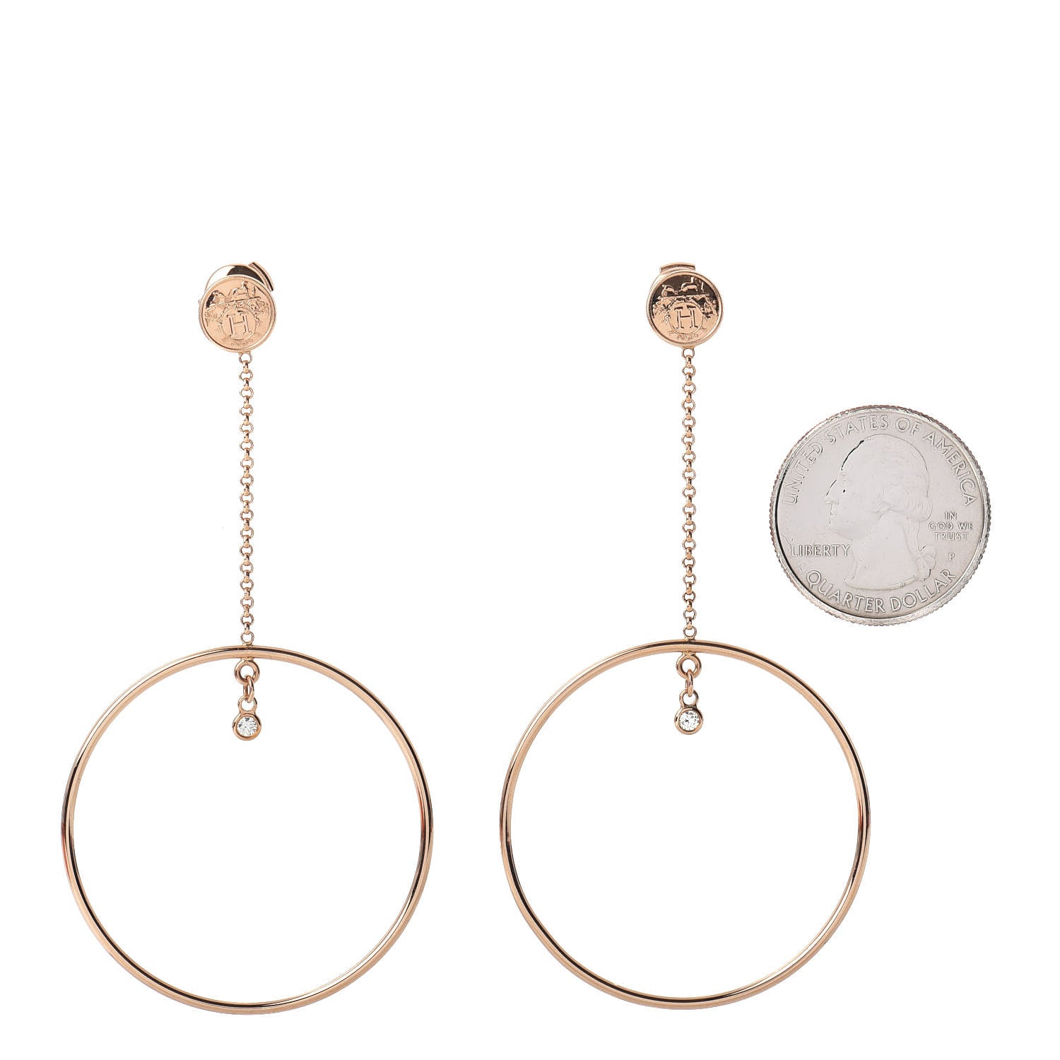 Hermes 18K Rose Gold Diamond Ex-Libris Earrings 2 of 5