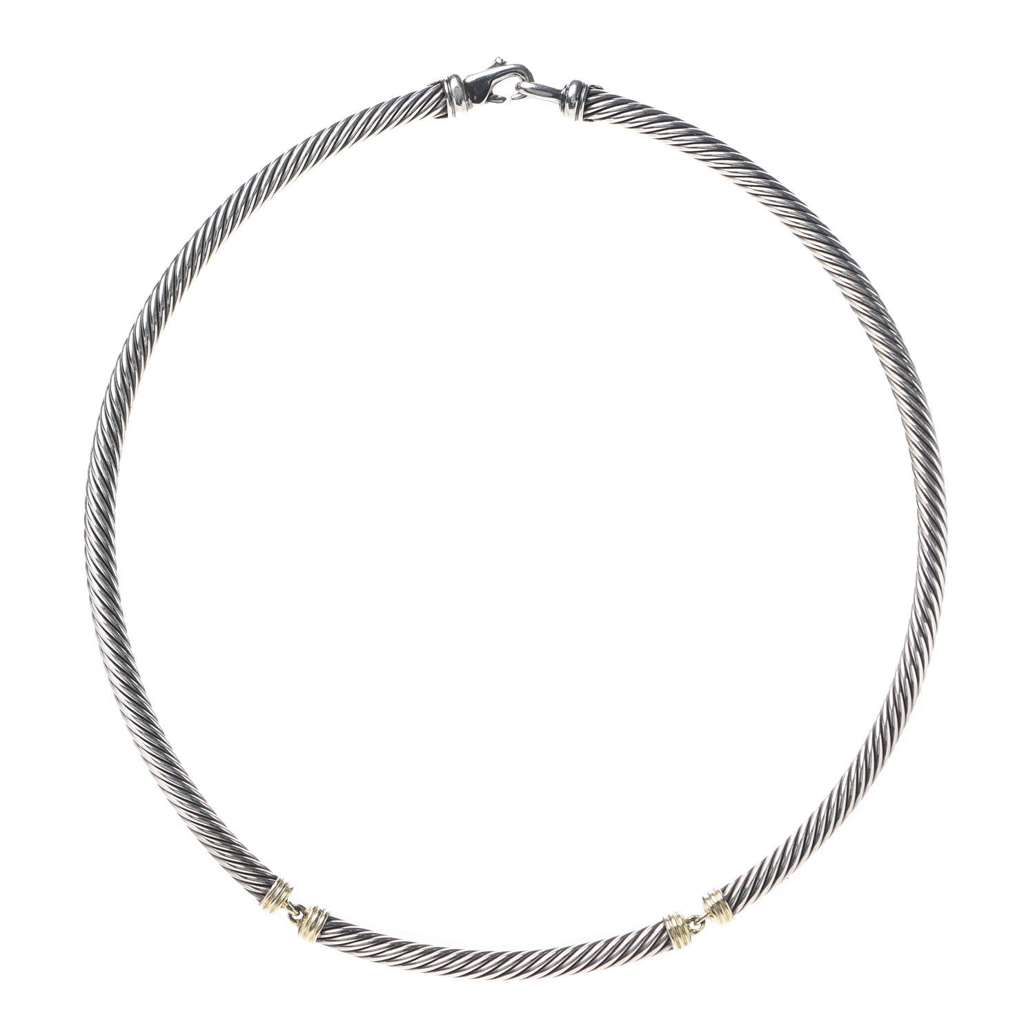 David Yurman Sterling Silver 14K Yellow Gold 5mm Cable Choker Necklace 1 of 4