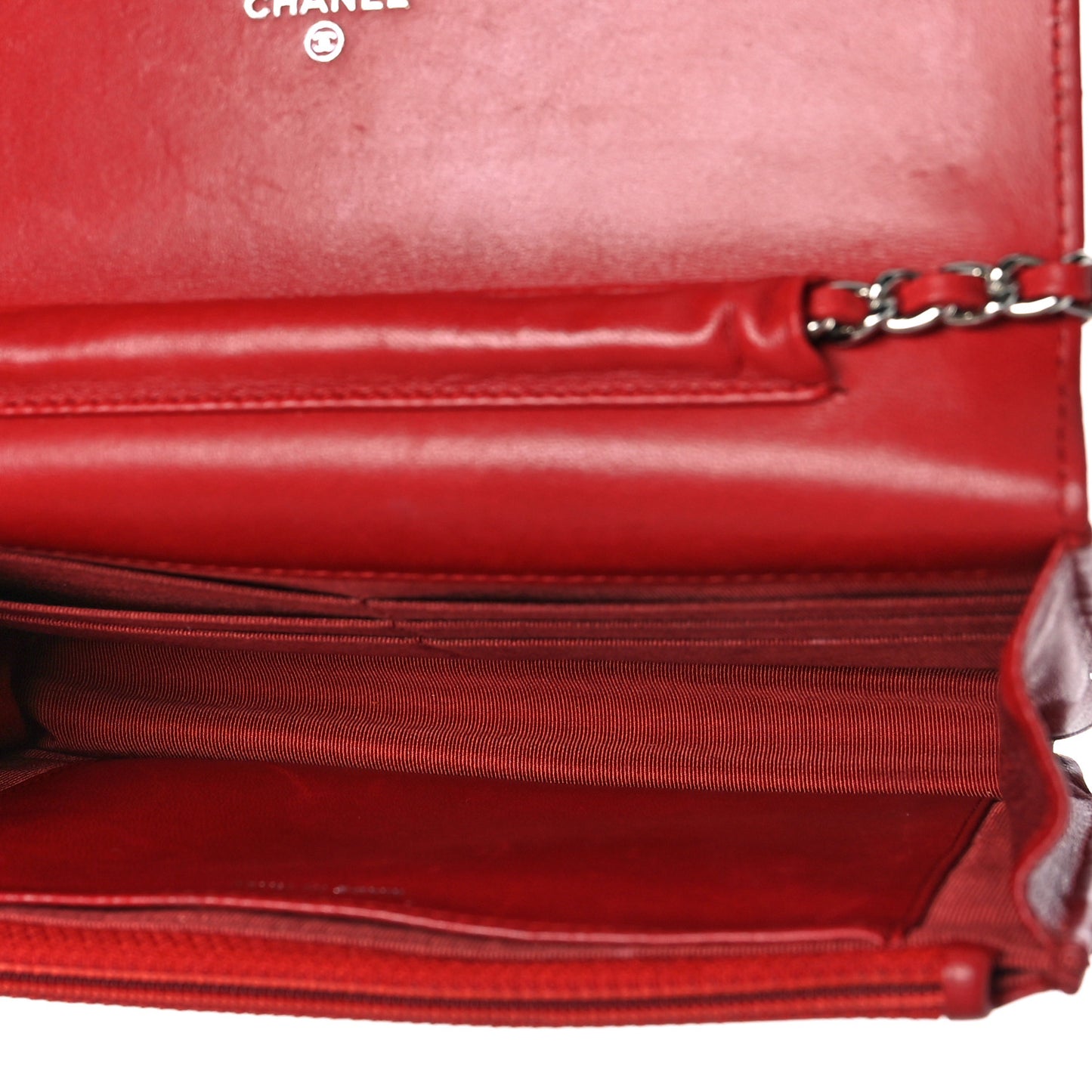 Lambskin Quilted Wallet On Chain WOC Red