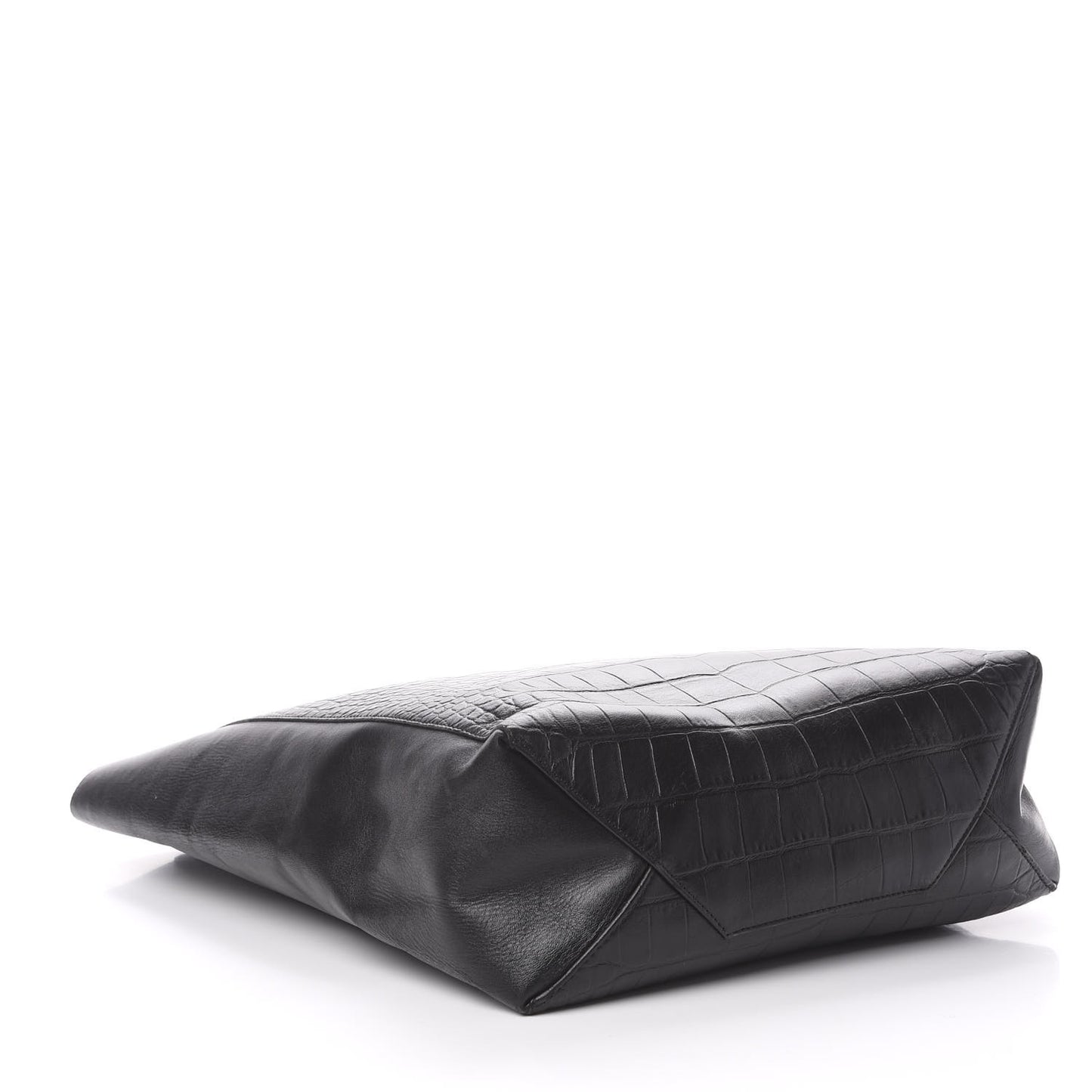 Lambskin Crocodile Embossed Vertical Cabas Black