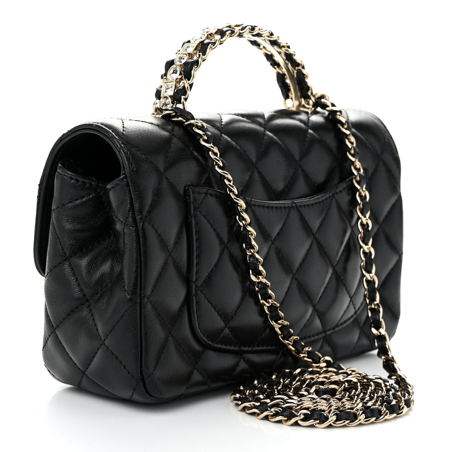 Lambskin Quilted Mini Crystal Top Handle Rectangular Flap Black