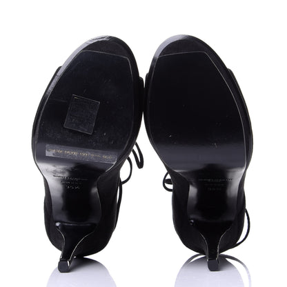 Saint Laurent Suede Lou Tribute 105 Lace Platform Sandals 35.5 Black 7 of 11