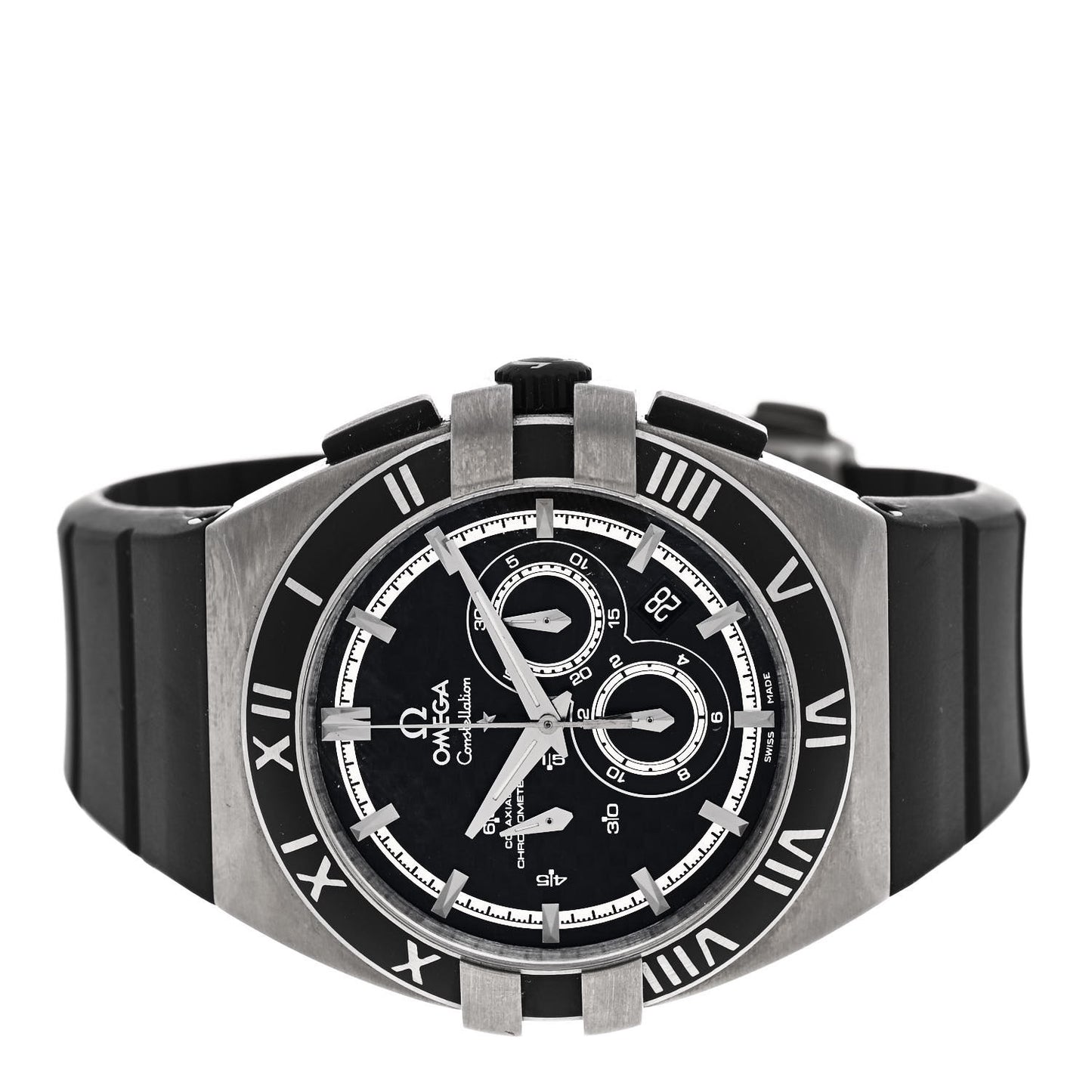 Stainless Steel Rubber 43mm Constellation Double Eagle Chronograph Automatic Watch Black 121.92.41.50.01.001