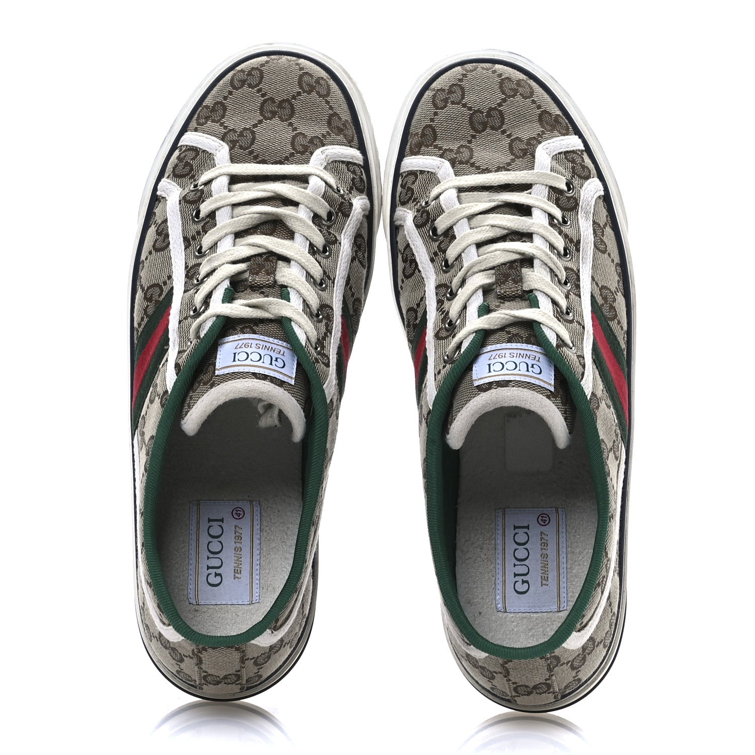 Gucci GG Monogram Web Womens 1977 Tennis Sneakers 41 Beige Ebony Mystic White 2 of 10